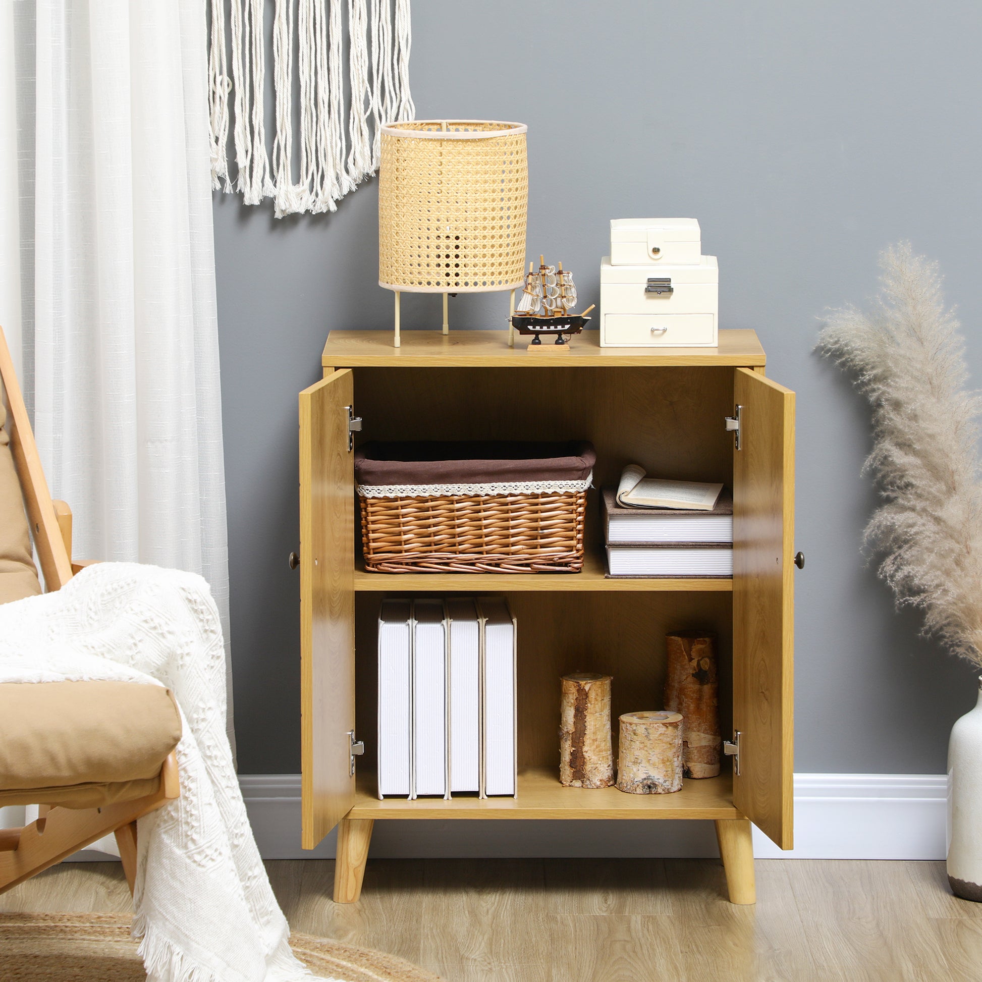 Sideboard for Living Room Multipurpose Vintage Style Kitchen Sideboard with 2 Internal Shelves, Particleboard, 60x30x76cm, Wood Color