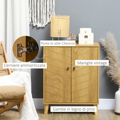 Sideboard for Living Room Multipurpose Vintage Style Kitchen Sideboard with 2 Internal Shelves, Particleboard, 60x30x76cm, Wood Color