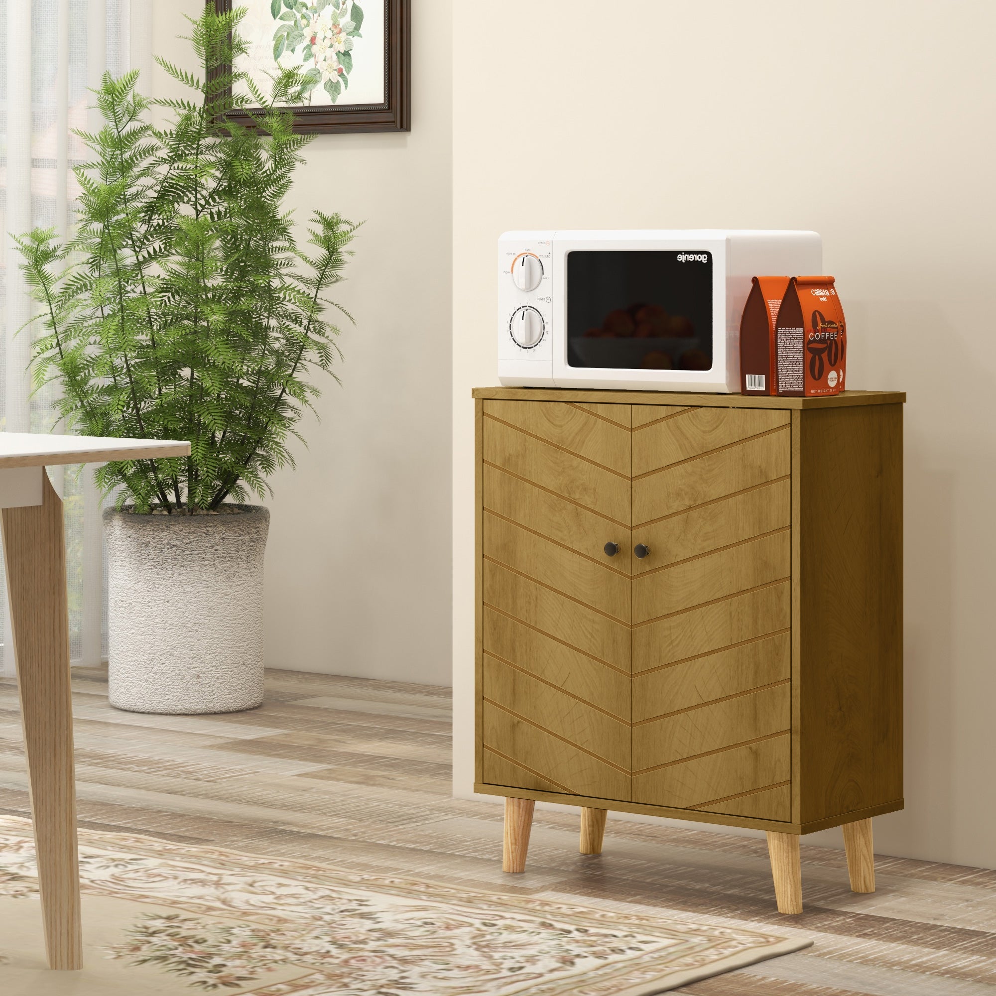 Sideboard for Living Room Multipurpose Vintage Style Kitchen Sideboard with 2 Internal Shelves, Particleboard, 60x30x76cm, Wood Color