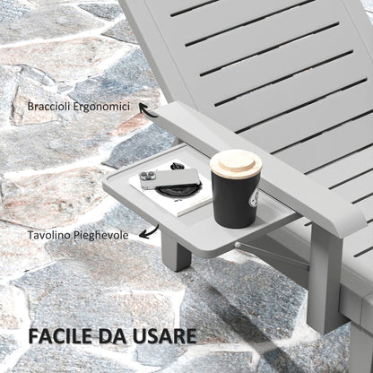 2-Piece Adjustable Backrest Sun Lounger Set with Side Table and Ergonomic Armrests, Waterproof Garden Sun Lounger in Polypropylene, 79x158x88 cm, Light Gray