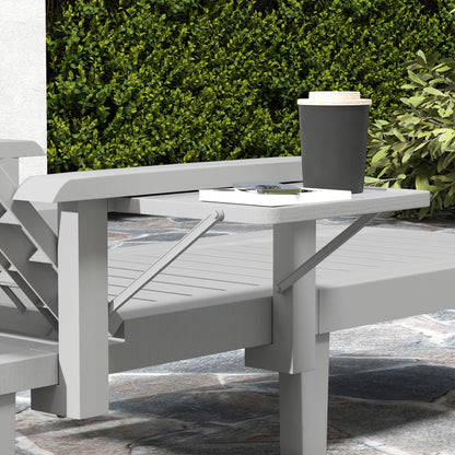 2-Piece Adjustable Backrest Sun Lounger Set with Side Table and Ergonomic Armrests, Waterproof Garden Sun Lounger in Polypropylene, 79x158x88 cm, Light Gray