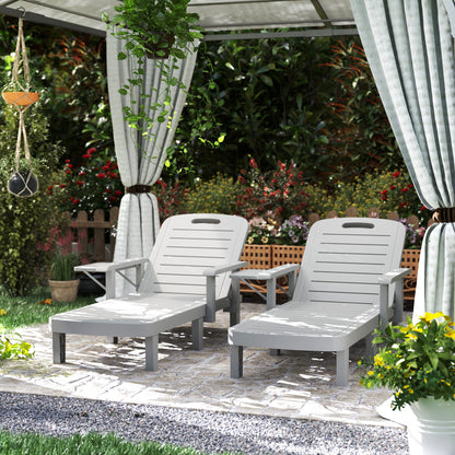 2-Piece Adjustable Backrest Sun Lounger Set with Side Table and Ergonomic Armrests, Waterproof Garden Sun Lounger in Polypropylene, 79x158x88 cm, Light Gray