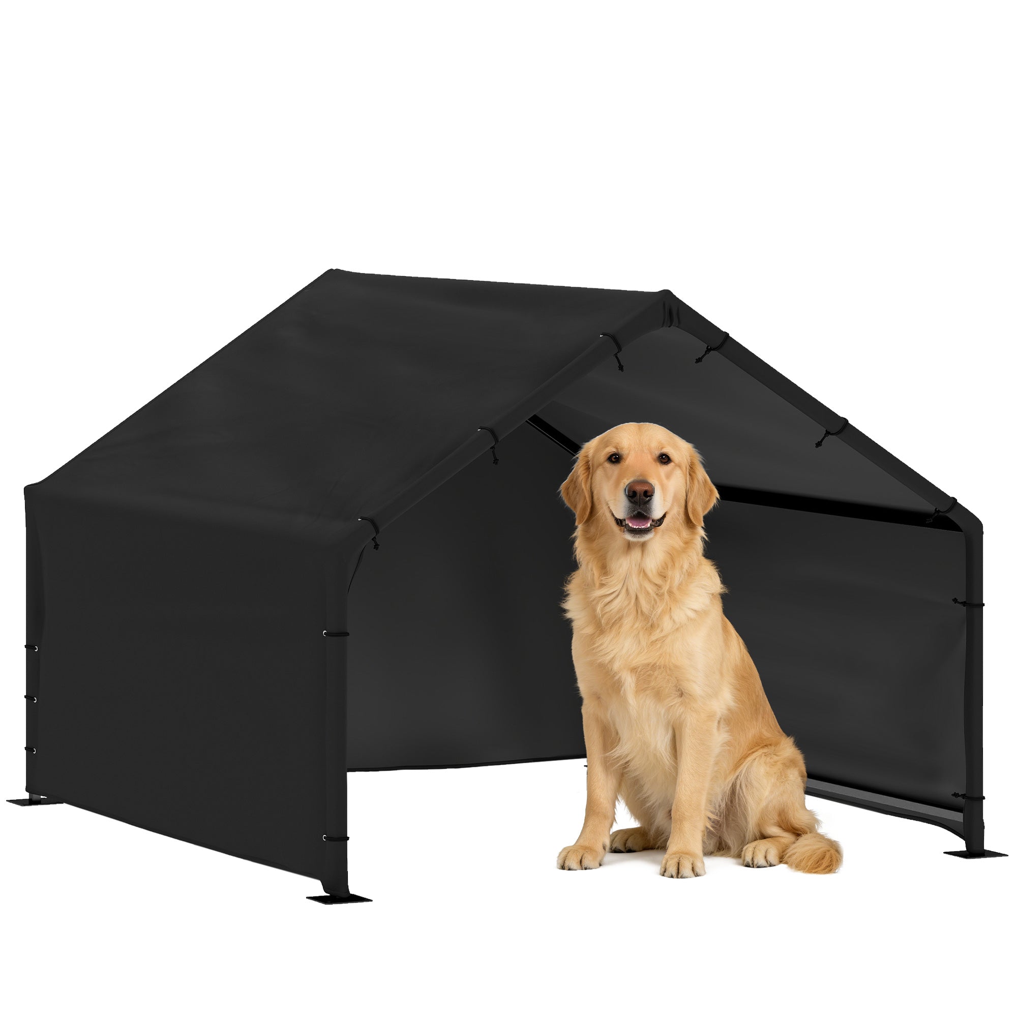 Dog Kennel with Water- & UV-Resistant Canopy, 125 x 110 x 93 cm (49.2 x 43.3 x 36.6 in) – Indoor/Outdoor Shelter for Dogs up to 30 kg (66 lb), Black