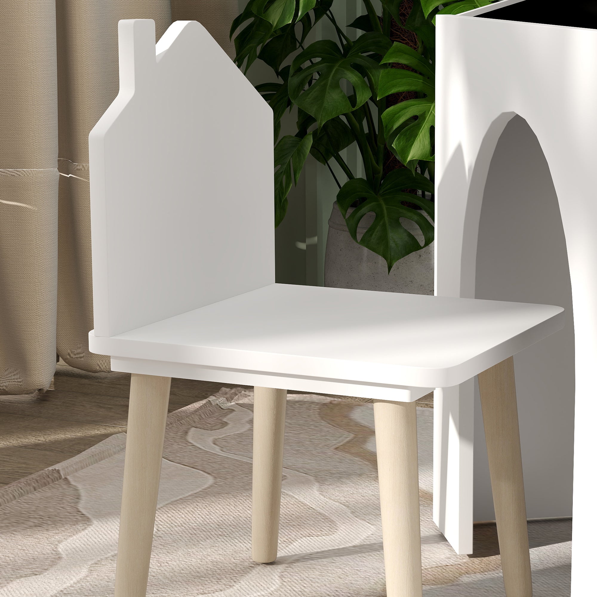 Set 1 Table and 2 Chairs 3-piece for Kids with Slate, Pine Legs, for 3-8 years, White