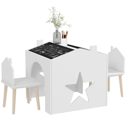 Set 1 Table and 2 Chairs 3-piece for Kids with Slate, Pine Legs, for 3-8 years, White