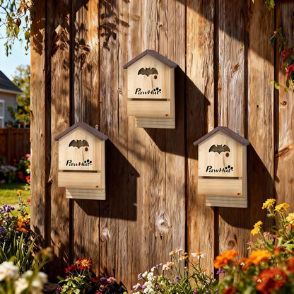 3-Pack Pine Bat Houses — Double-Chamber, Easy-Access Roosts, Easy to Hang, Natural Wood Effect, 8.5 x 4.5 x 13.4 in