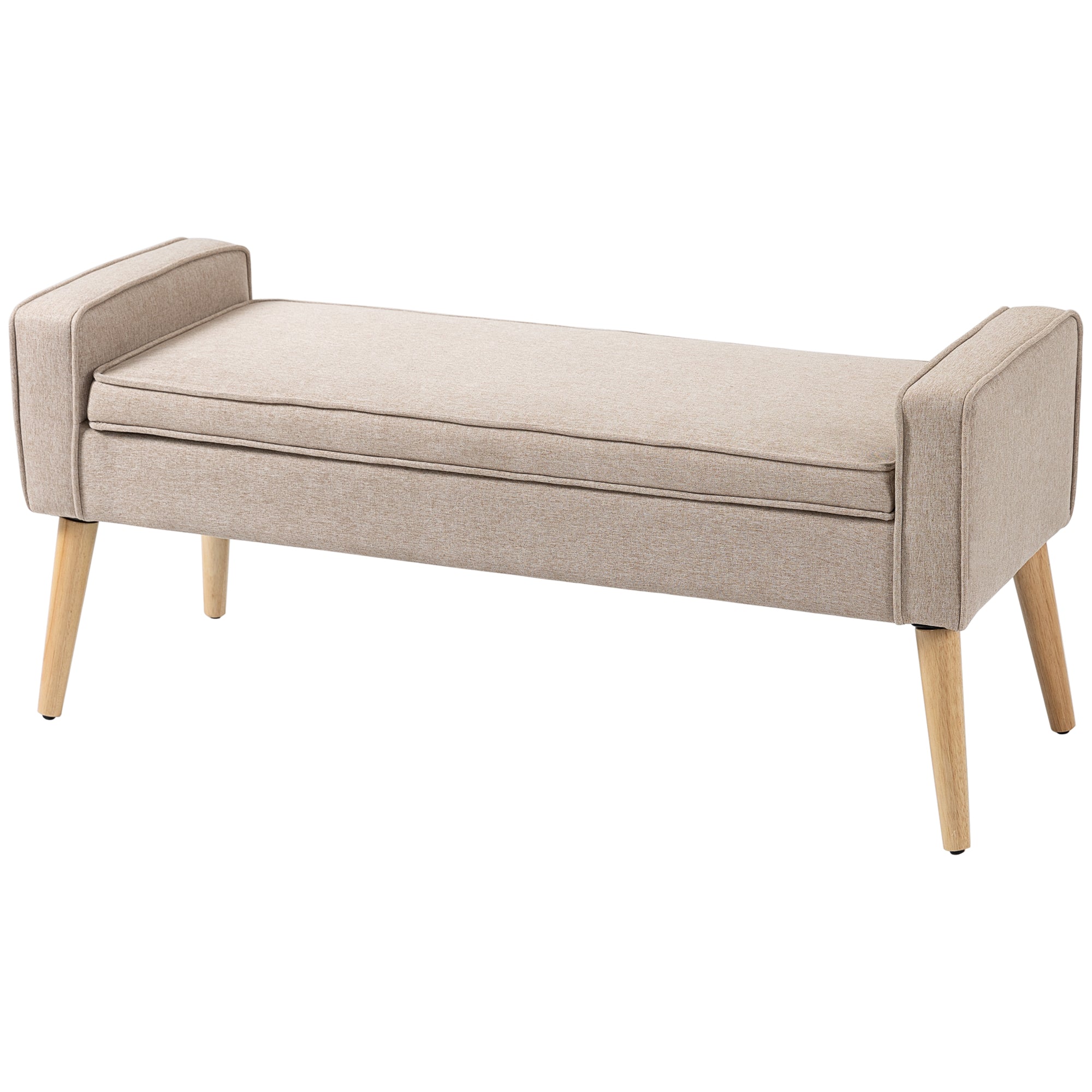 Storage Bench Upholstered in Linen with Flip Top and Wooden Legs for Bedroom Living Room Entryway Load 120 kg 120x45x54 cm Beige