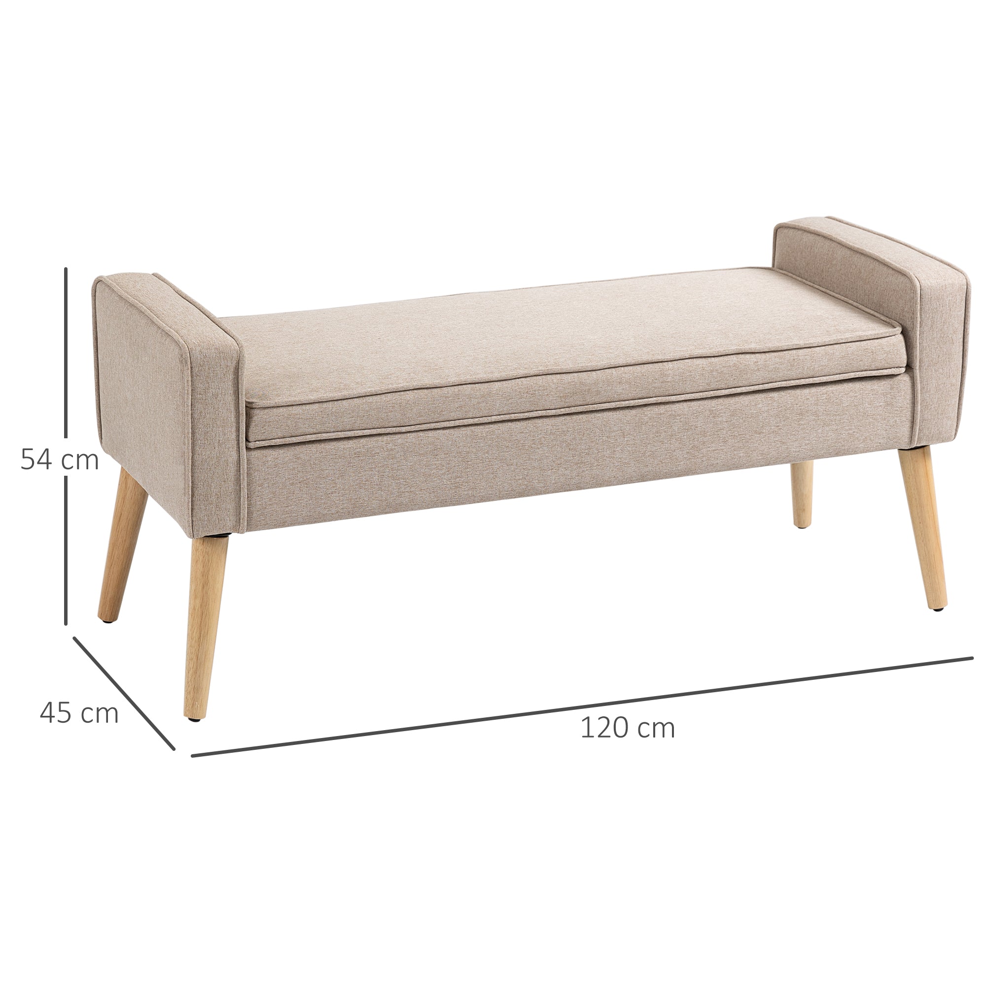 Storage Bench Upholstered in Linen with Flip Top and Wooden Legs for Bedroom Living Room Entryway Load 120 kg 120x45x54 cm Beige