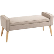 Storage Bench Upholstered in Linen with Flip Top and Wooden Legs for Bedroom Living Room Entryway Load 120 kg 120x45x54 cm Beige