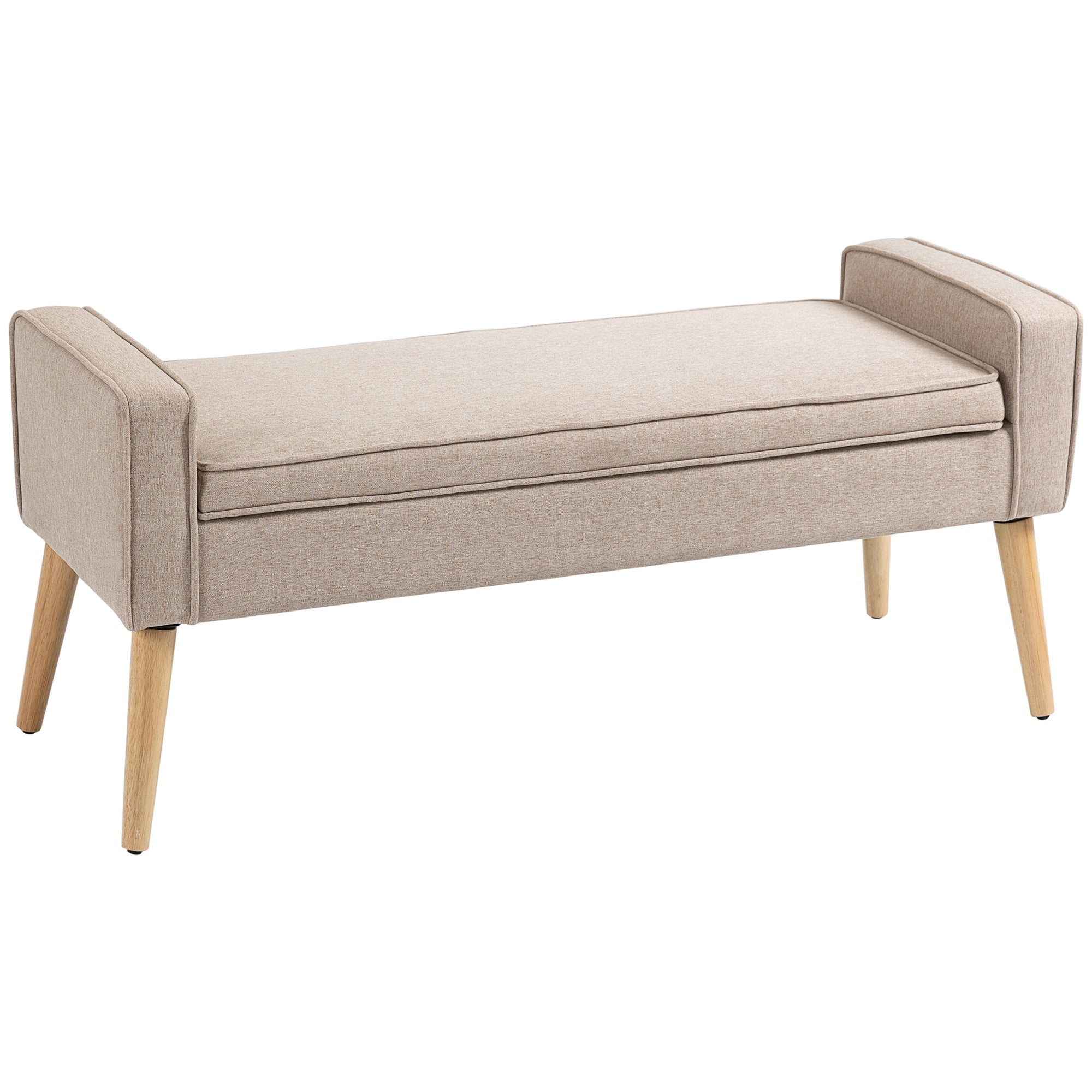 Storage Bench Upholstered in Linen with Flip Top and Wooden Legs for Bedroom Living Room Entryway Load 120 kg 120x45x54 cm Beige