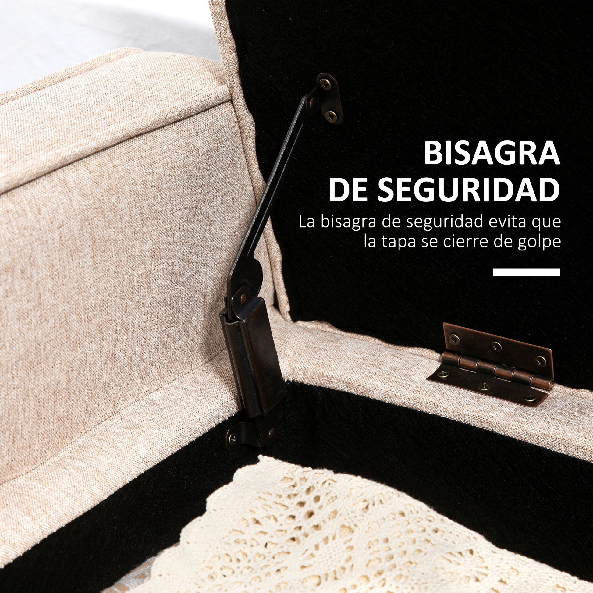 Storage Bench Upholstered in Linen with Flip Top and Wooden Legs for Bedroom Living Room Entryway Load 120 kg 120x45x54 cm Beige