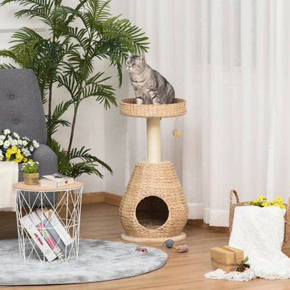 Cat Tree Scratching Post Kitten Furniture with Cat Cave Ball Toy Sisal Soft Plush Height 82.5cm Yellow