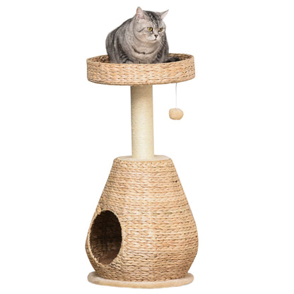 Cat Tree Scratching Post Kitten Furniture with Cat Cave Ball Toy Sisal Soft Plush Height 82.5cm Yellow