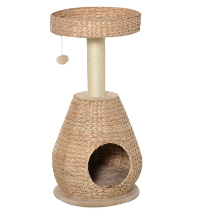 Cat Tree Scratching Post Kitten Furniture with Cat Cave Ball Toy Sisal Soft Plush Height 82.5cm Yellow