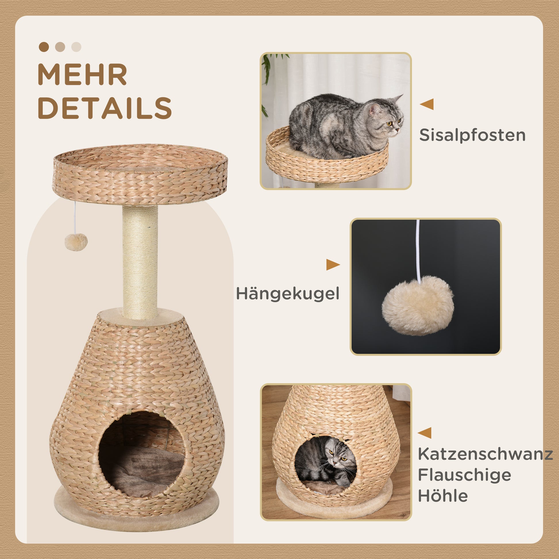 Cat Tree Scratching Post Kitten Furniture with Cat Cave Ball Toy Sisal Soft Plush Height 82.5cm Yellow