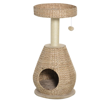 Cat Tree Scratching Post Kitten Furniture with Cat Cave Ball Toy Sisal Soft Plush Height 82.5cm Yellow