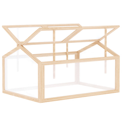 Cold Frame Greenhouse Greenhouse Cold Frame Box Plant Bed with Wood and Polycarbonate Weatherproof Natural 102 x 71 x 53 cm