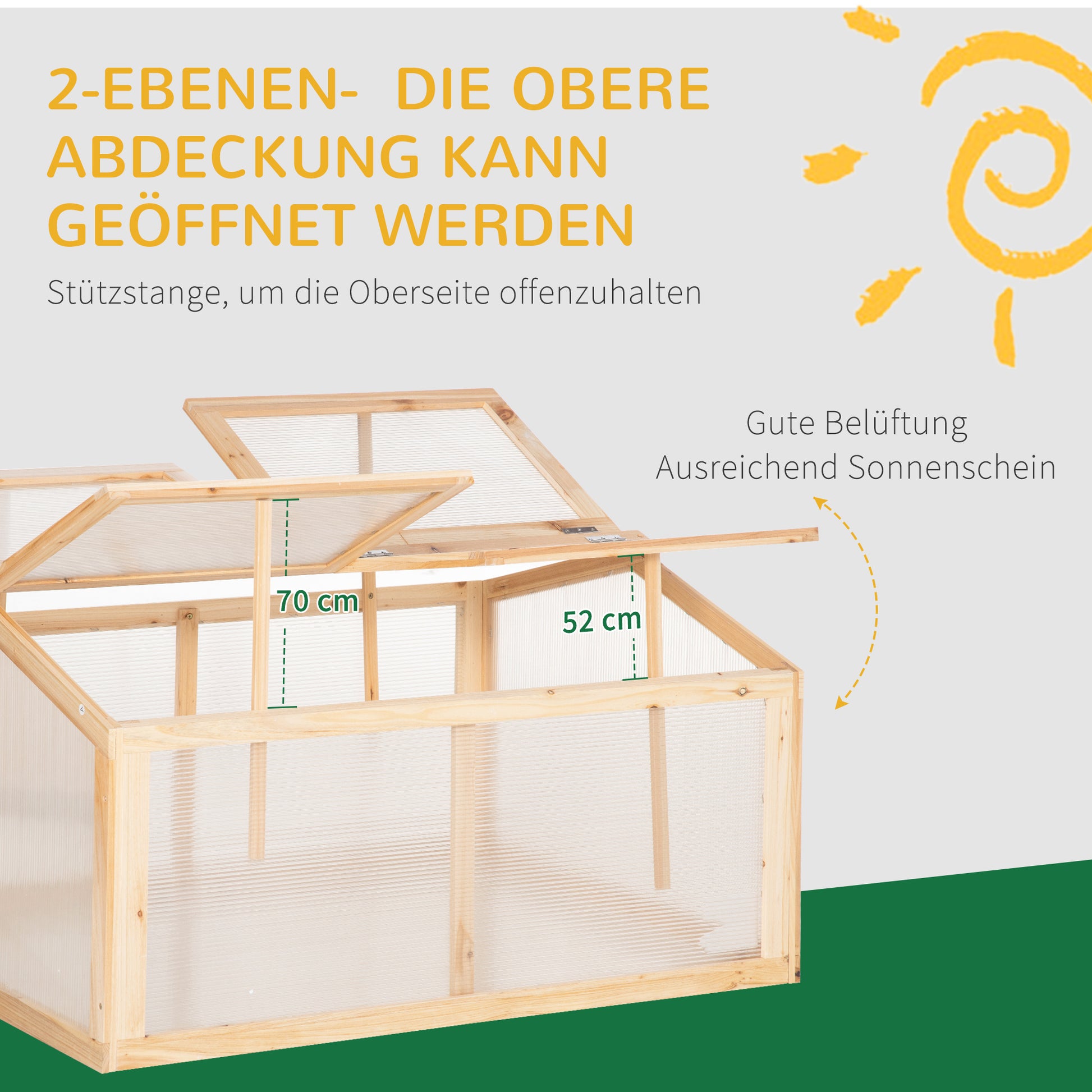 Cold Frame Greenhouse Greenhouse Cold Frame Box Plant Bed with Wood and Polycarbonate Weatherproof Natural 102 x 71 x 53 cm