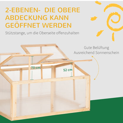 Cold Frame Greenhouse Greenhouse Cold Frame Box Plant Bed with Wood and Polycarbonate Weatherproof Natural 102 x 71 x 53 cm