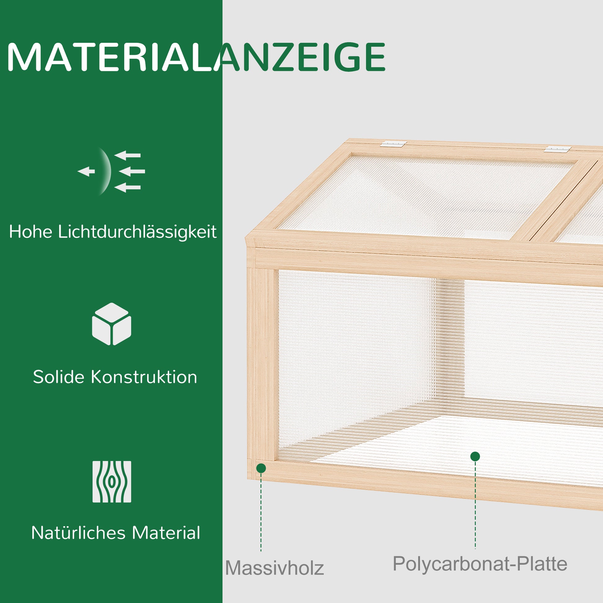 Cold Frame Greenhouse Greenhouse Cold Frame Box Plant Bed with Wood and Polycarbonate Weatherproof Natural 102 x 71 x 53 cm