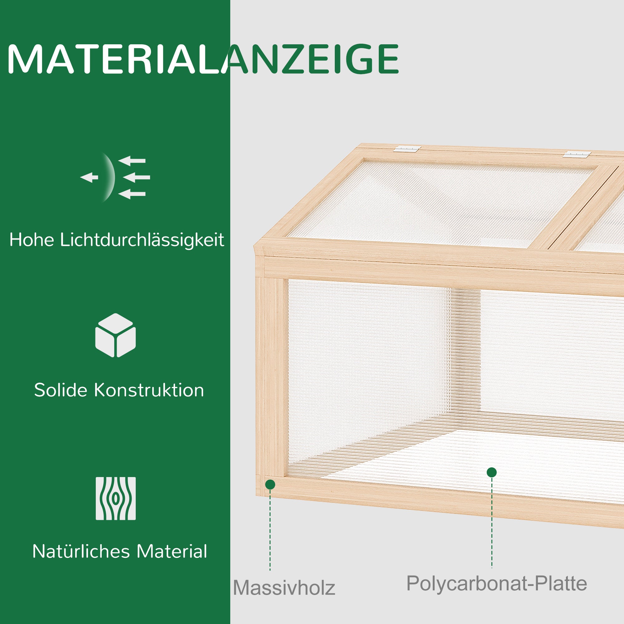Cold Frame Greenhouse Greenhouse Cold Frame Box Plant Bed with Wood and Polycarbonate Weatherproof Natural 102 x 71 x 53 cm