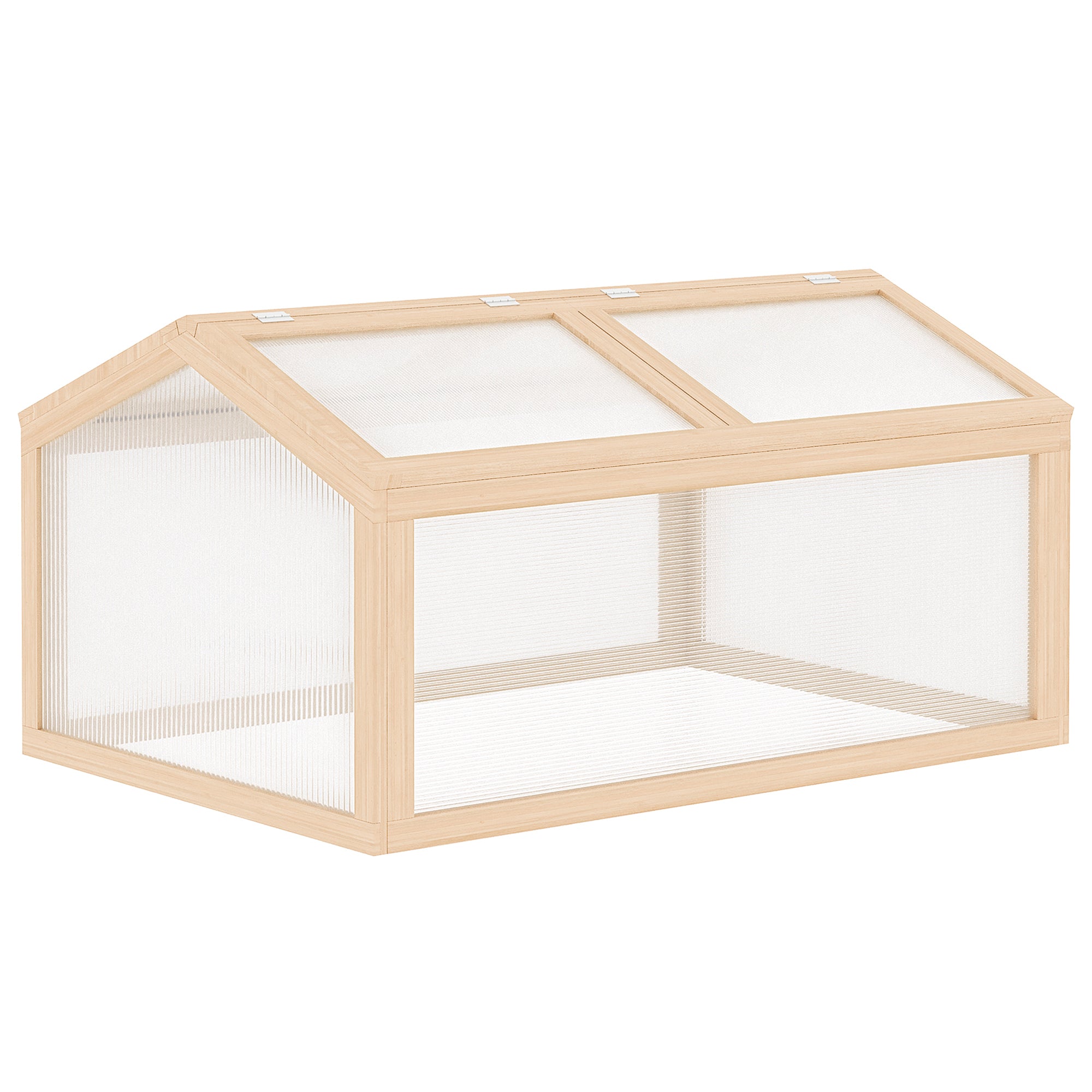Cold Frame Greenhouse Greenhouse Cold Frame Box Plant Bed with Wood and Polycarbonate Weatherproof Natural 102 x 71 x 53 cm
