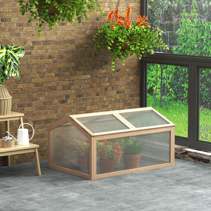 Cold Frame Greenhouse Greenhouse Cold Frame Box Plant Bed with Wood and Polycarbonate Weatherproof Natural 102 x 71 x 53 cm