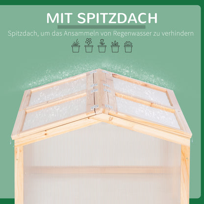 Cold Frame Greenhouse Greenhouse Cold Frame Box Plant Bed with Wood and Polycarbonate Weatherproof Natural 102 x 71 x 53 cm