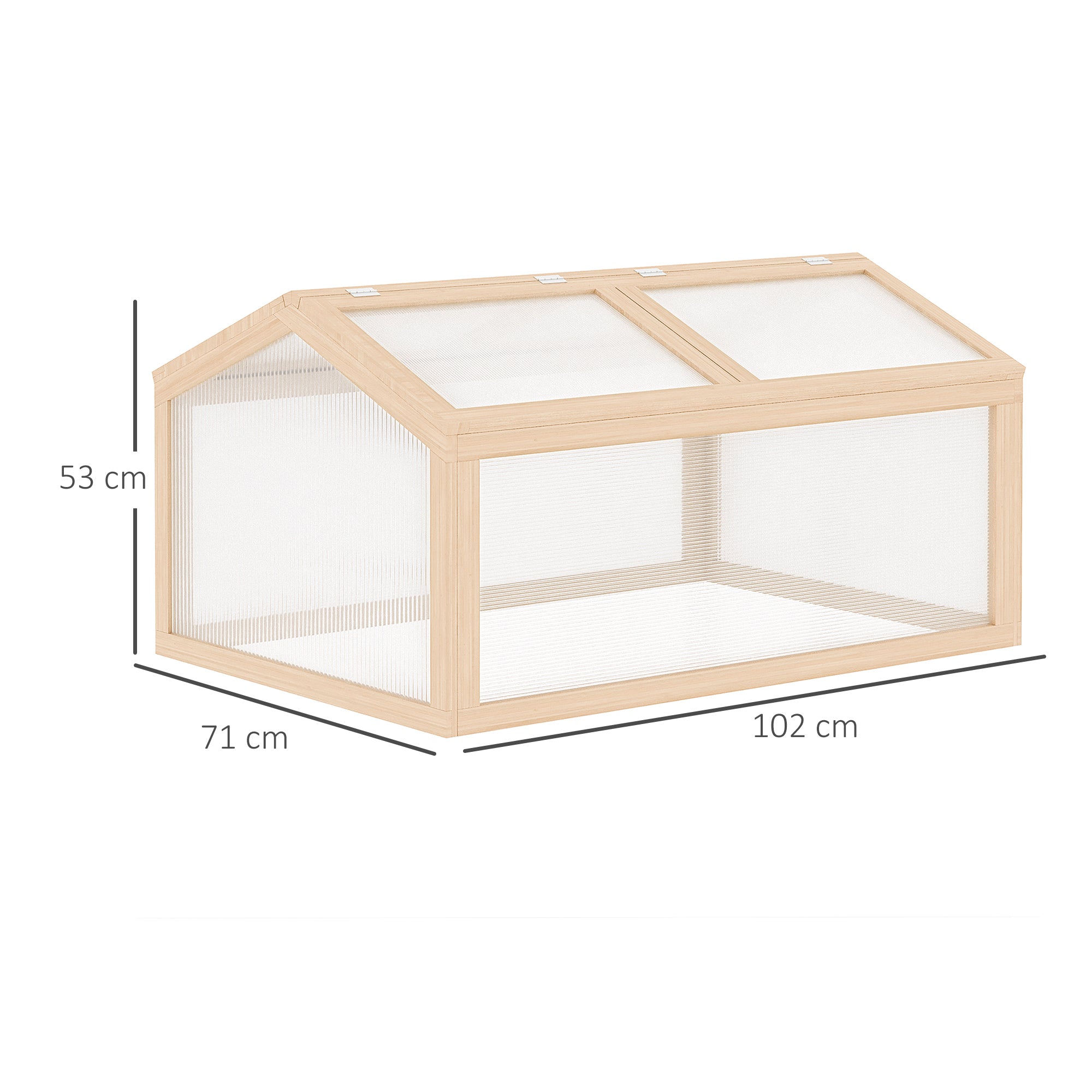 Cold Frame Greenhouse Greenhouse Cold Frame Box Plant Bed with Wood and Polycarbonate Weatherproof Natural 102 x 71 x 53 cm