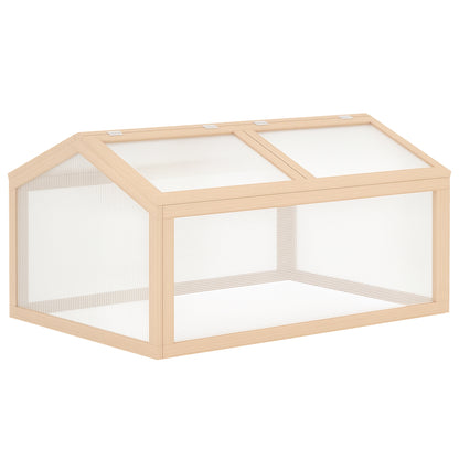 Cold Frame Greenhouse Greenhouse Cold Frame Box Plant Bed with Wood and Polycarbonate Weatherproof Natural 102 x 71 x 53 cm