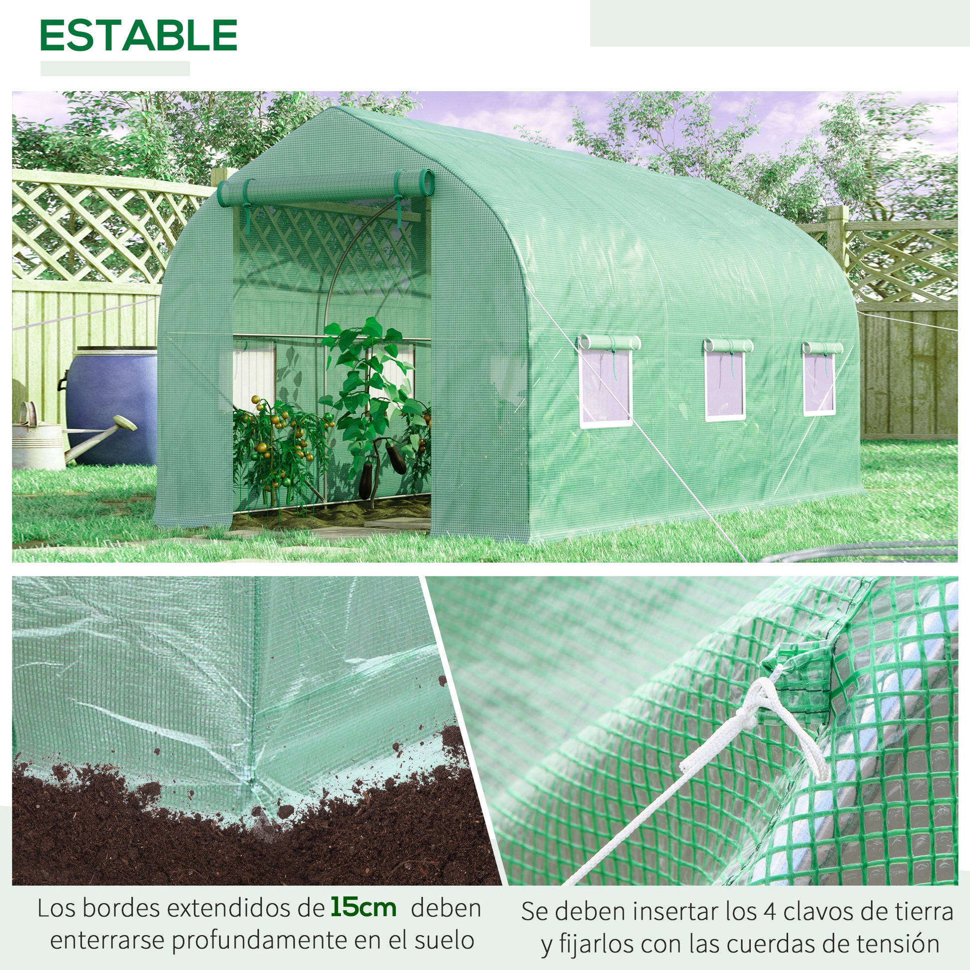 Garden Greenhouse 4x2x2 m Tunnel Greenhouse with 6 Breathable Windows and Roll-Up Zipper Door for Growing Plants Vegetables Green