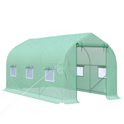 Garden Greenhouse 4x2x2 m Tunnel Greenhouse with 6 Breathable Windows and Roll-Up Zipper Door for Growing Plants Vegetables Green