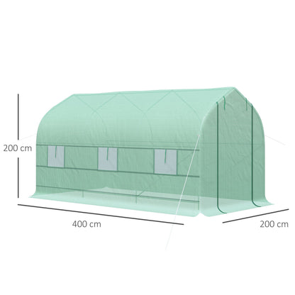 Garden Greenhouse 4x2x2 m Tunnel Greenhouse with 6 Breathable Windows and Roll-Up Zipper Door for Growing Plants Vegetables Green