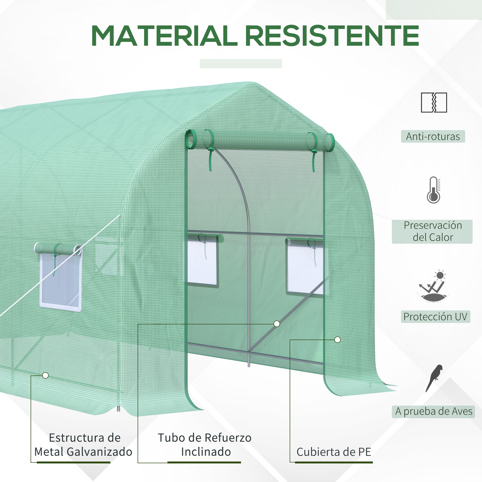 Garden Greenhouse 4x2x2 m Tunnel Greenhouse with 6 Breathable Windows and Roll-Up Zipper Door for Growing Plants Vegetables Green