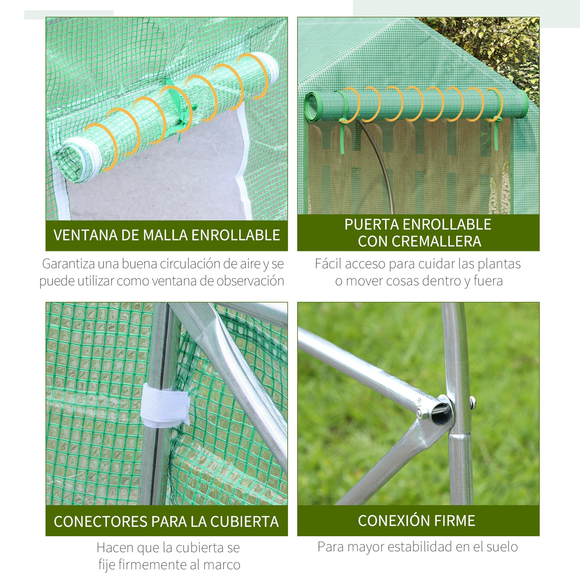 Garden Greenhouse 4x2x2 m Tunnel Greenhouse with 6 Breathable Windows and Roll-Up Zipper Door for Growing Plants Vegetables Green