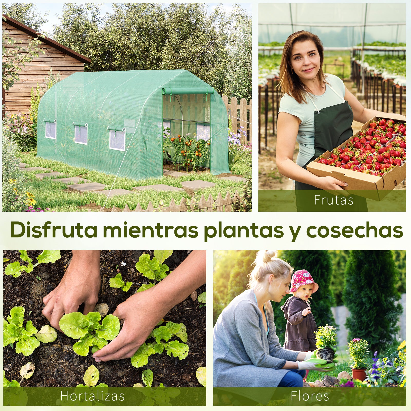 Garden Greenhouse 4x2x2 m Tunnel Greenhouse with 6 Breathable Windows and Roll-Up Zipper Door for Growing Plants Vegetables Green