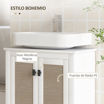 Bathroom Sink Cabinet with Pedestal Stand with 2 PE Rattan Doors 2 Shelves and Anti-overturn System for Bathroom 60x30x60 cm White