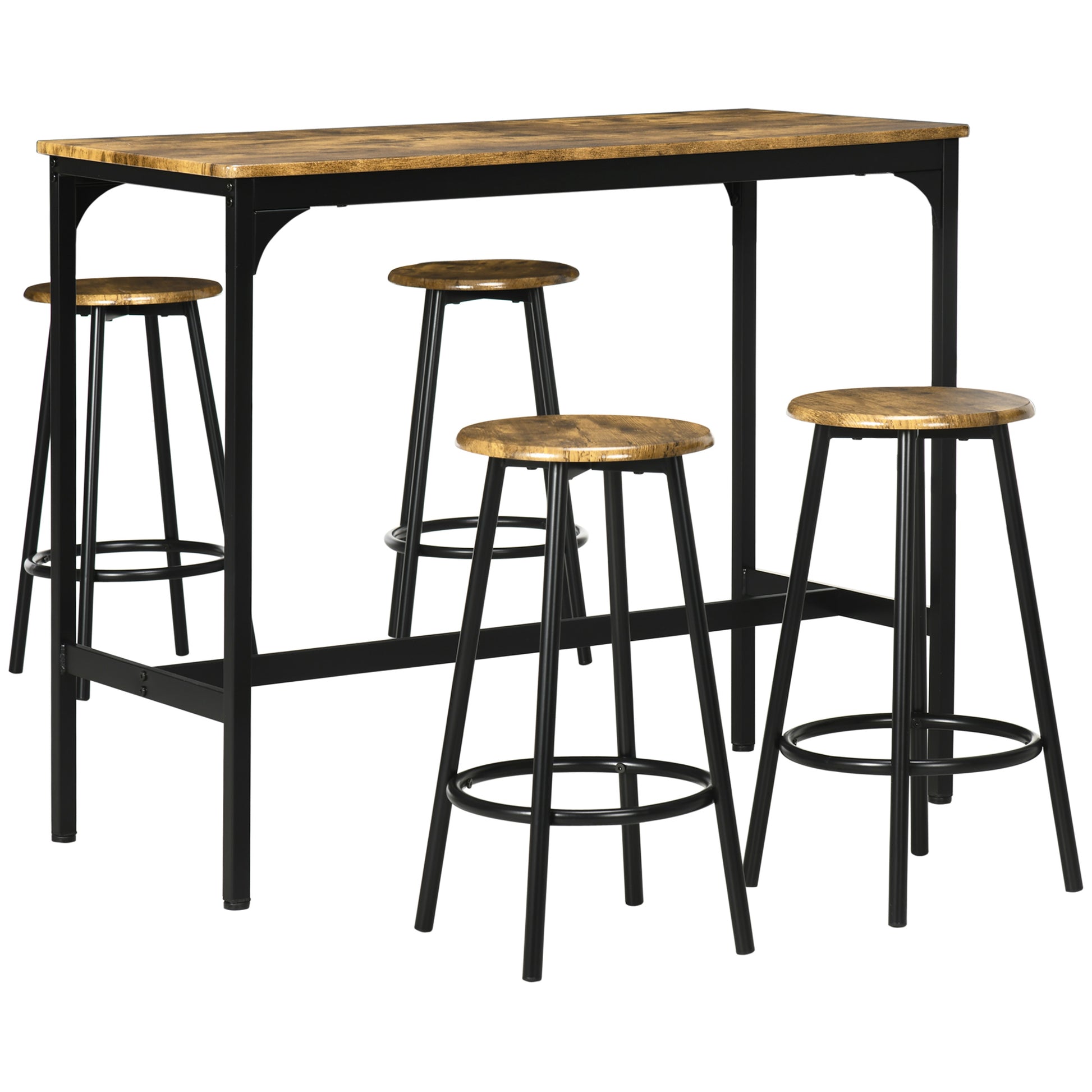 Bar Table with Bar Stool Set, 5-Piece Bar Table Set, Kitchen Table with 4 Bar Stools, Dining Set in Industrial Design, for Kitchen, Dining Room, Metal, Rustic Brown
