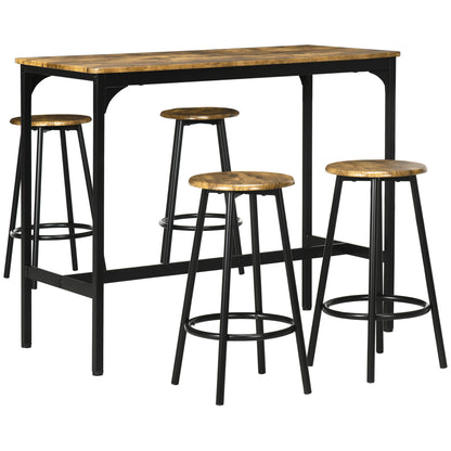Bar Table with Bar Stool Set, 5-Piece Bar Table Set, Kitchen Table with 4 Bar Stools, Dining Set in Industrial Design, for Kitchen, Dining Room, Metal, Rustic Brown