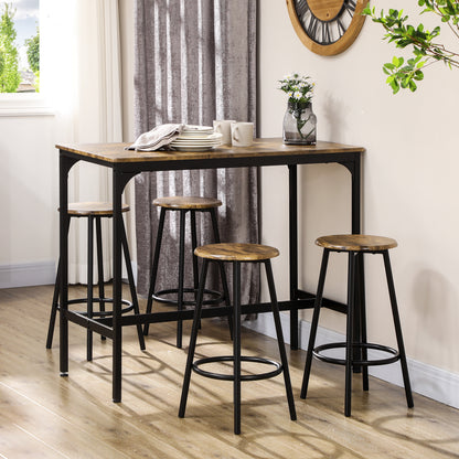 Bar Table with Bar Stool Set, 5-Piece Bar Table Set, Kitchen Table with 4 Bar Stools, Dining Set in Industrial Design, for Kitchen, Dining Room, Metal, Rustic Brown