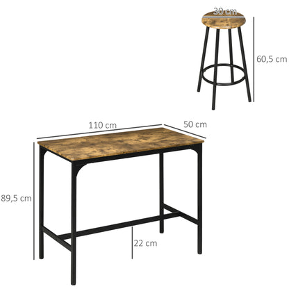 Bar Table with Bar Stool Set, 5-Piece Bar Table Set, Kitchen Table with 4 Bar Stools, Dining Set in Industrial Design, for Kitchen, Dining Room, Metal, Rustic Brown