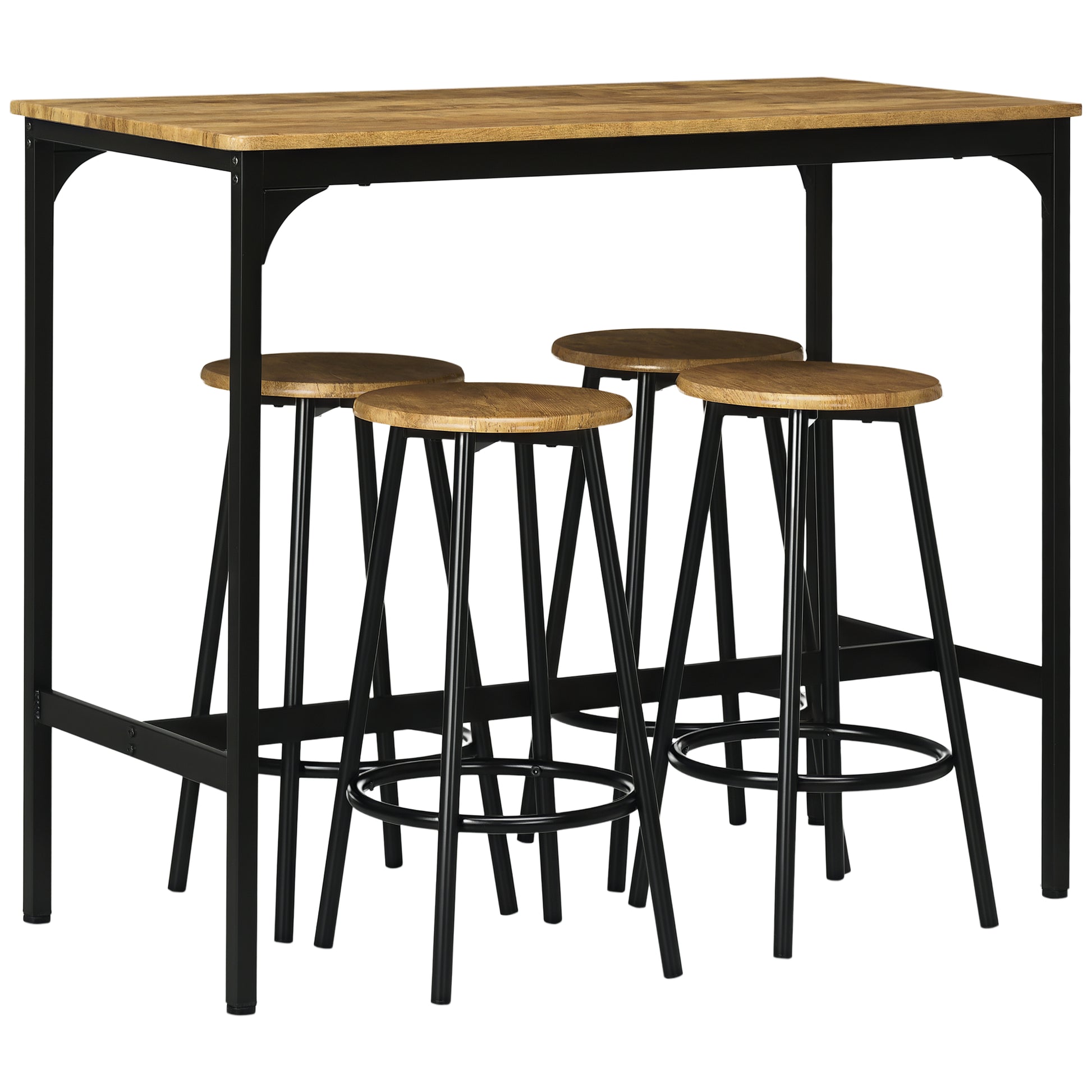 Bar Table with Bar Stool Set, 5-Piece Bar Table Set, Kitchen Table with 4 Bar Stools, Dining Set in Industrial Design, for Kitchen, Dining Room, Metal, Rustic Brown