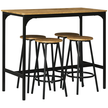 Bar Table with Bar Stool Set, 5-Piece Bar Table Set, Kitchen Table with 4 Bar Stools, Dining Set in Industrial Design, for Kitchen, Dining Room, Metal, Rustic Brown