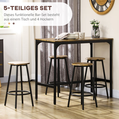 Bar Table with Bar Stool Set, 5-Piece Bar Table Set, Kitchen Table with 4 Bar Stools, Dining Set in Industrial Design, for Kitchen, Dining Room, Metal, Rustic Brown