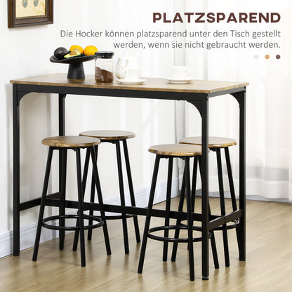 Bar Table with Bar Stool Set, 5-Piece Bar Table Set, Kitchen Table with 4 Bar Stools, Dining Set in Industrial Design, for Kitchen, Dining Room, Metal, Rustic Brown