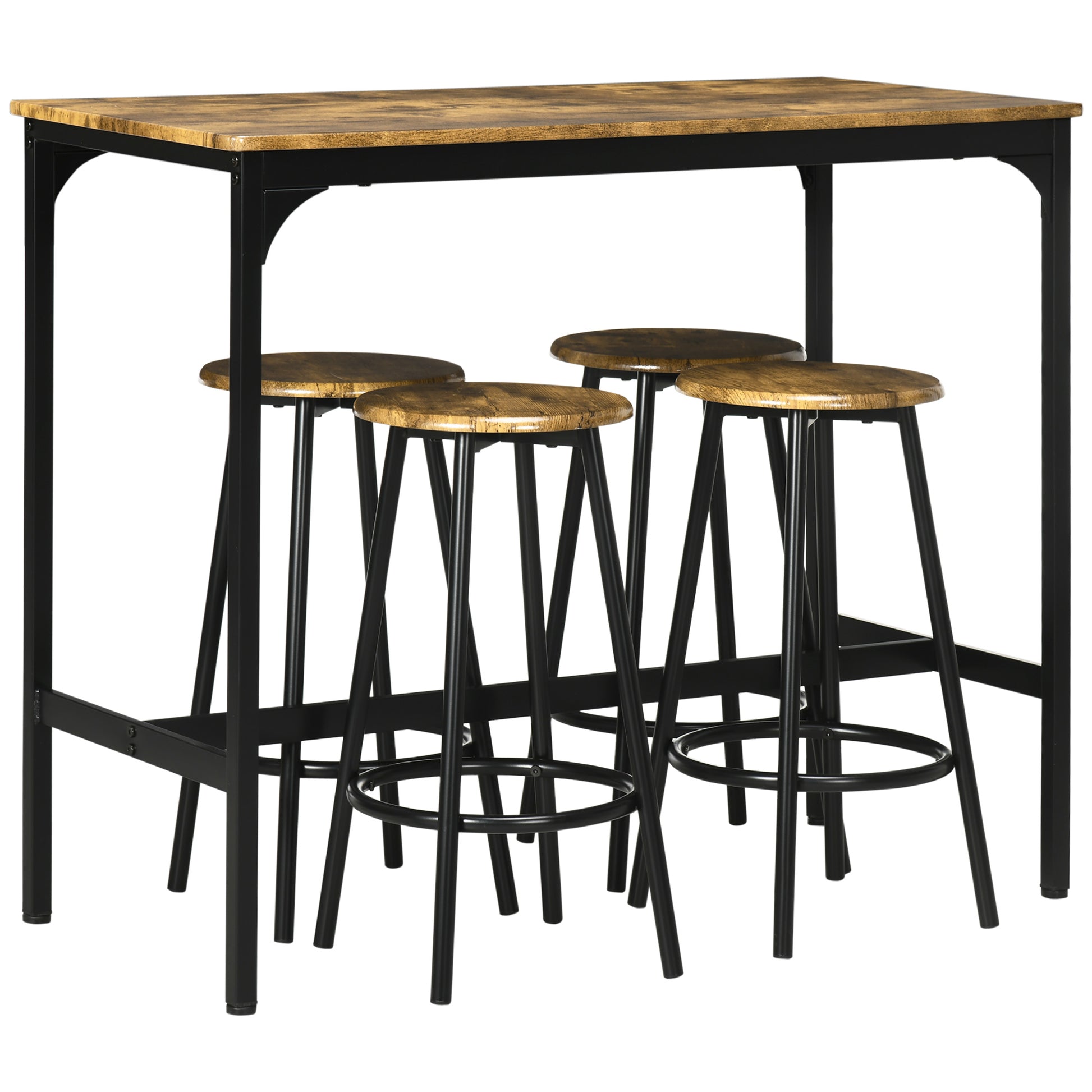Bar Table with Bar Stool Set, 5-Piece Bar Table Set, Kitchen Table with 4 Bar Stools, Dining Set in Industrial Design, for Kitchen, Dining Room, Metal, Rustic Brown