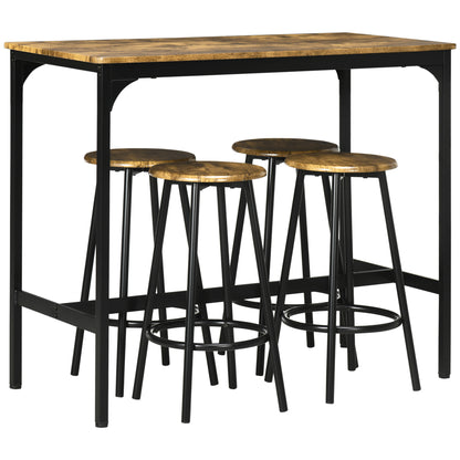 Bar Table with Bar Stool Set, 5-Piece Bar Table Set, Kitchen Table with 4 Bar Stools, Dining Set in Industrial Design, for Kitchen, Dining Room, Metal, Rustic Brown