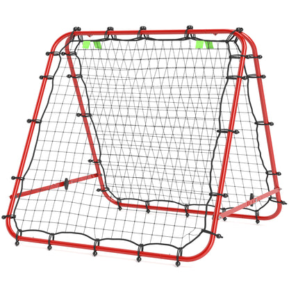 Rebounder for Soccer, Adjustable Bounce Back Wall with 5 Angle Positions and Rebound Net, 100 x 95cm Kickback Goal Soccer Goal for Teens, Rebound Wall for Handball Training, Red