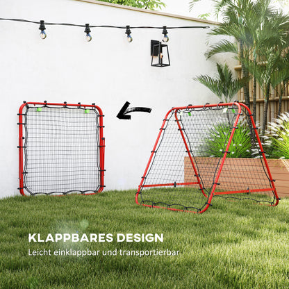 Rebounder for Soccer, Adjustable Bounce Back Wall with 5 Angle Positions and Rebound Net, 100 x 95cm Kickback Goal Soccer Goal for Teens, Rebound Wall for Handball Training, Red