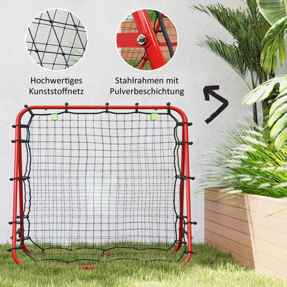 Rebounder for Soccer, Adjustable Bounce Back Wall with 5 Angle Positions and Rebound Net, 100 x 95cm Kickback Goal Soccer Goal for Teens, Rebound Wall for Handball Training, Red